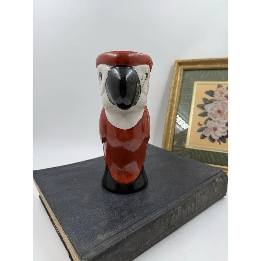 Burgundy Red Macaw Parrot Bird Ceramic Vase Planter Bar Décor